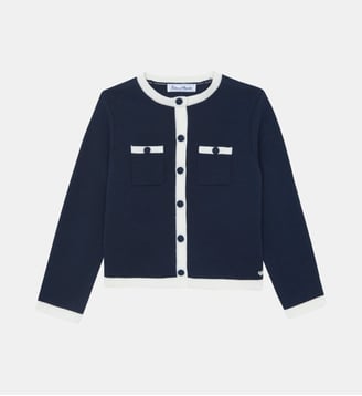 Veste -  laine col rond rayures hes - Tartine Et Chocolat - Marine