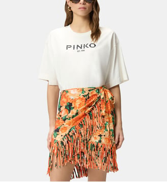 T-shirt à imprimé bottes et logo - Pinko - Blanc et blanche neige