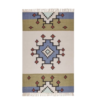 Tapis De Sol  Tissé plat 100% laine - Madura - Naturel et bleu