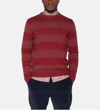 Pull Musa col rond à rayures - Serge Blanco - Rouge bordeaux