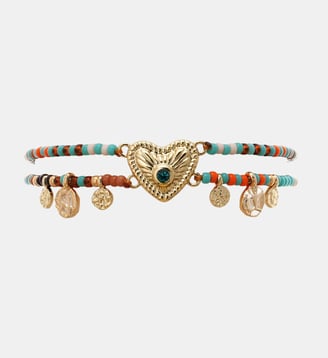 Bracelet multiliens réglable perles et pampilles avec cabochon cœur MACANOS - Hipanema - Bleu turquoise