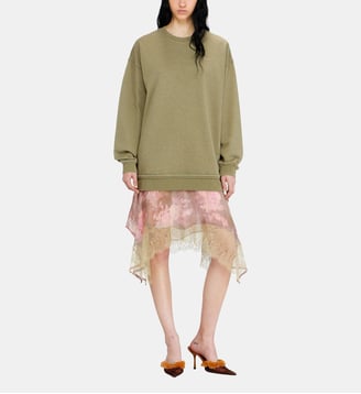 Robe sweat avec jupe à demi-longueur en chiffon et dentelle - Diesel - Rose vert