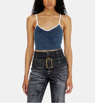 Crop top en maille côtelée indigo bouclé - Diesel - Bleu blanc