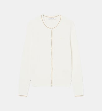 Cardigan maille torsadée rayures - Lacoste - Blanc