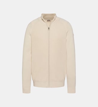 Pull zippé côtelé - Schott - Ecru
