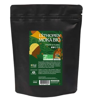 Café en grain 250G L'Ethiopien Moka Bio - Intensité 2 - Pfaff - Noir
