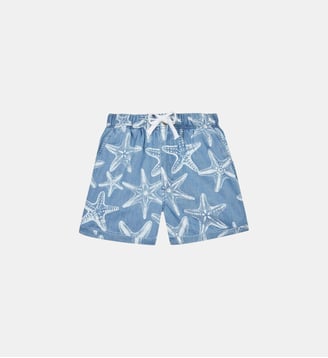 Bermuda en denim léger imprimé Starfish contrasté - Vilebrequin - Denim décoloré