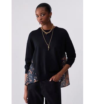 Maille avec empiècements en satin - Liu Jo - Noir et bleu