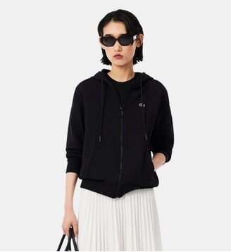 Sweatshirt zippé à capuche molleton - Lacoste - Noir