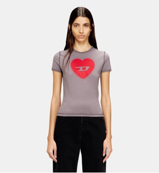 T-shirt ajustée avec imprimé cœur et clous - Diesel - Gris