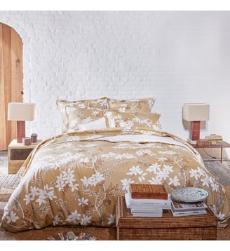 Housse de couette imprimée en satin de coton bio, LÉGENDE - Alexandre Turpault - Jaune moyen