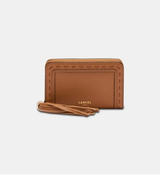 Petit portefeuille zippé en cuir signature - Lancel - Marron