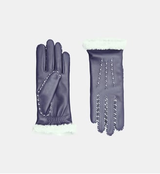 Gants Marie-Louise Femme Cuir Doublés Alpaga - Agnelle - Bleu brut
