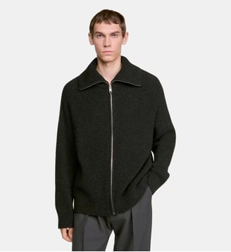 Cardigan à zip en laine texturée - Sandro - Gris