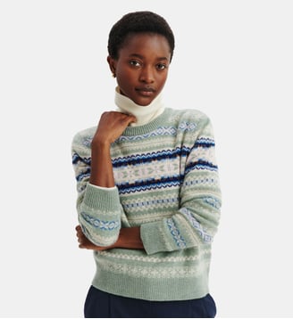 Pull col rond fairisle - Bompard - Vert de gris et bleu de delft