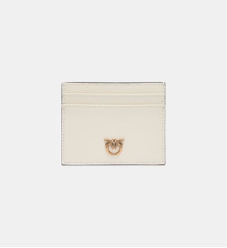 Porte-cartes en cuir avec logo love birds - Pinko - Blanc soie or antique