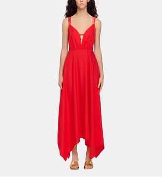 Robe longue à bas asymétrique - Sandro - Rouge
