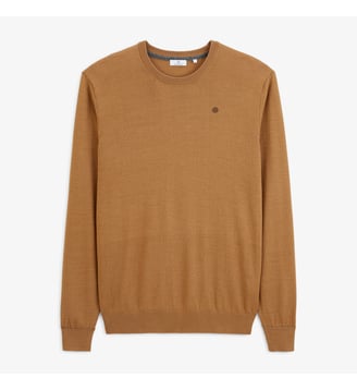 Pull Mao essentiel col rond - Serge Blanco - Marron clair