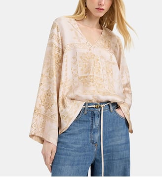 Blouse joya en sergé de soie imprimé - Momonì - Écru