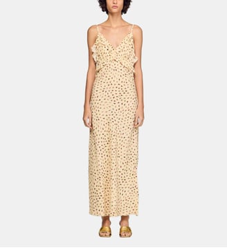 Robe longue imprimé fleur - Sandro - Beurre et rose