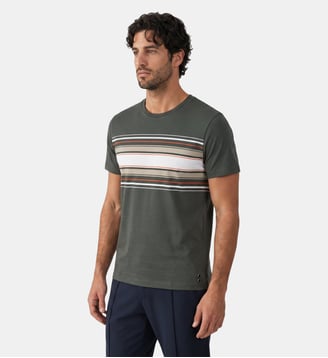 T-shirt en coton bio à rayures placées - Ron Dorff - Kaki