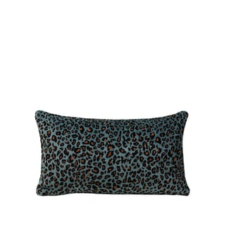 Housse De Coussin  Chenille motif léopard - Madura - Bleu et fauve