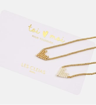 Duo Bracelet Cœur perlé Doré et Blanc - Les Cléias - Blanc