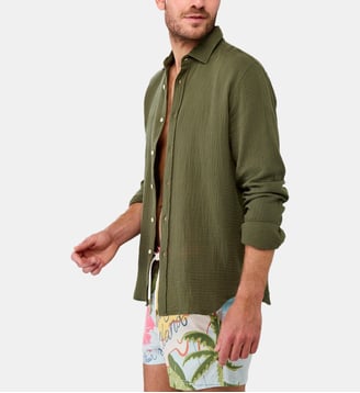 Chemise manches longues - Gaze de coton - Arthur - Kaki