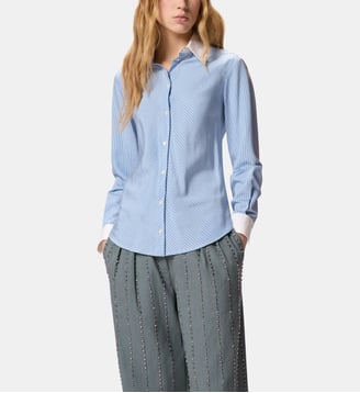 Chemise à col et poignets contrastants - Pinko - Bleu clair bleu
