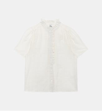 Blouse manches courtes col rond uni BENTLEY - La Petite Etoile - Écru