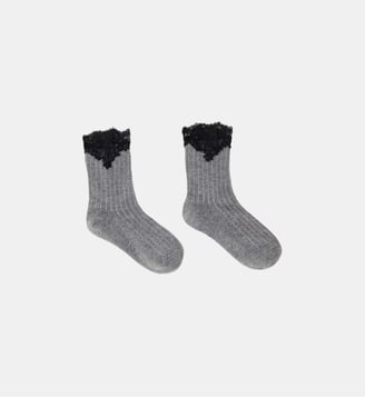 Chaussettes en coton et dentelle - Maje - Gris anthracite
