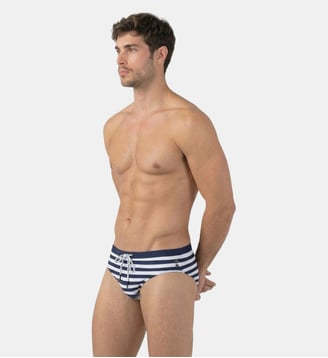 Slip De Bain À Ceinture Constrastée - Ron Dorff - Bleu marine