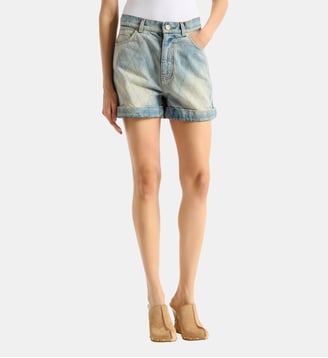 Short en denim surpiqué - Balmain - Bleu