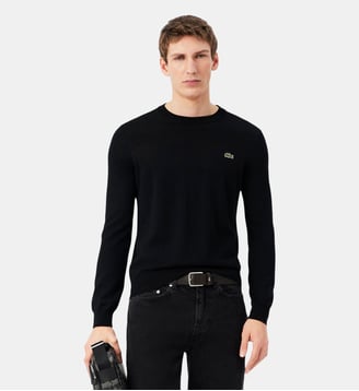 Pull col rond laine mélangée - Lacoste - Noir