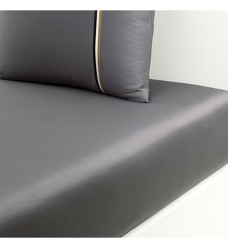Drap housse en satin de coton - Boss Home - Gris foncé
