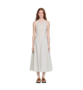 Robe longue en coton à rayures - Sandro - Écru et bleu
