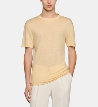 T-shirt droit en lin - Sandro - Beige et blanc