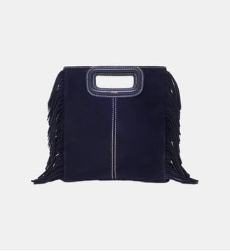 Sac M en suède surpiquée - Maje - Bleu marine