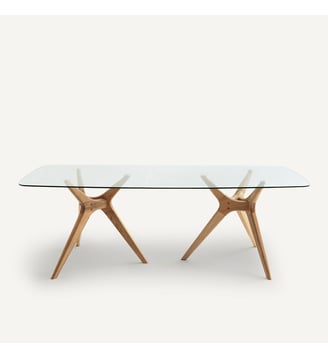 Table rectangulaire en verre trempé et chêne massif, 8 couverts AM.PM