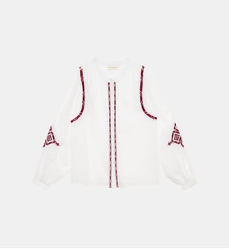 Blouse manches longues col rond imprimé ethnique BRAYA - La Petite Etoile - Écru et bordeaux