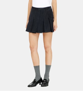 Jupe-short plissée en denim à rayures fines - Diesel - Noir