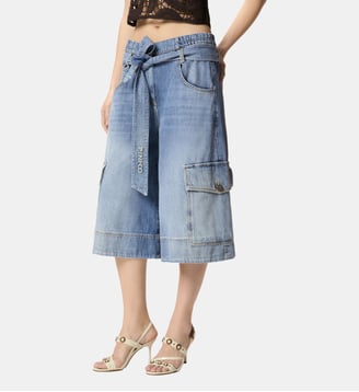 Bermuda utilitaire en denim ceinturé - Pinko - Délavage moyen clair
