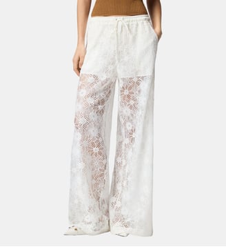 Pantalon en dentelle rebrodée florale - Pinko - Blanc et blanche neige