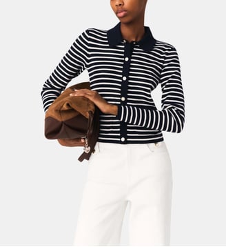 Cardigan rayé à col polo - Maje - Marine