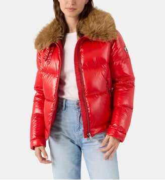 Doudoune Grand Froid brillante fausse fourrure Nevada shiny - Jott - Rouge carmin
