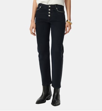 Jean droit cropped décor clous - Ikks - Bleu marine
