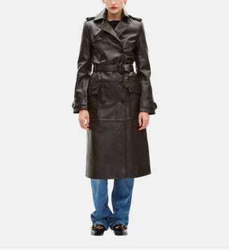 Trench long en cuir - The Kooples - Marron foncé