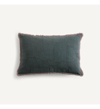 Housse de coussin brodée en lin et coton AM.PM