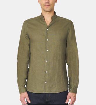 Chemise col chef en lin kaki coupe droite - Atelier Privé - Kaki