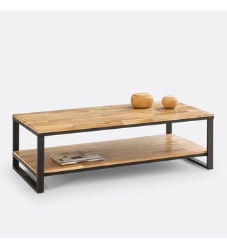 Table basse, en chêne massif et métal acier - La Redoute Interieurs - Naturel